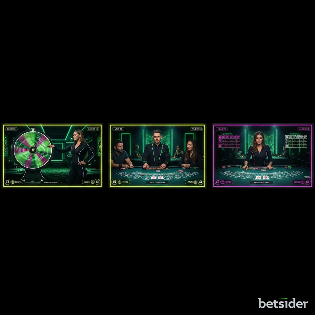 Montaggio di schermate di gioco di roulette, blackjack e baccarat live